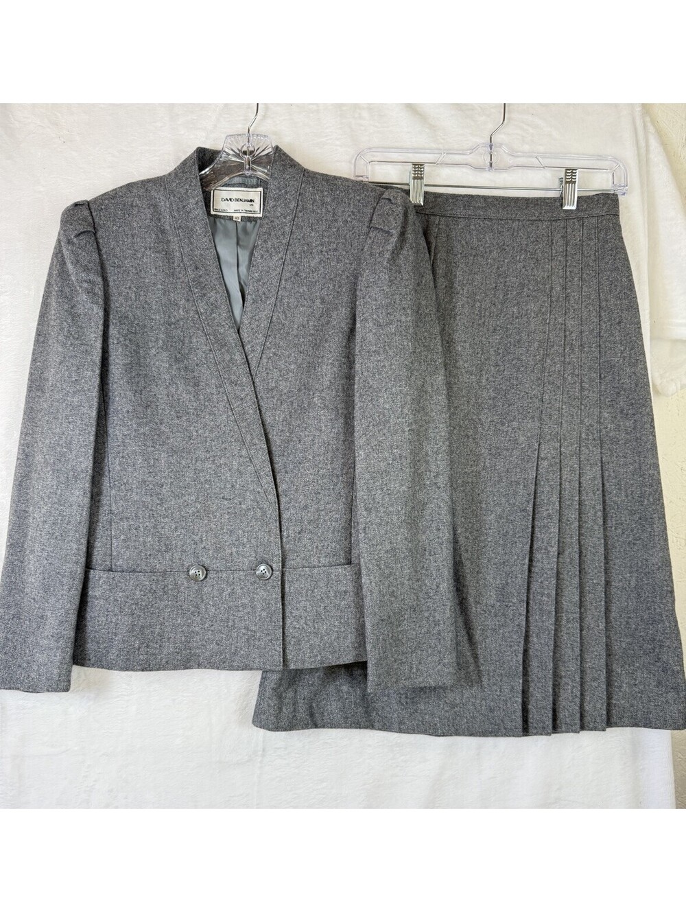 Vintage 80s Womens Blazer Skirt Suit Set 8 10 Gray Wool Dark Academia Whimsigoth